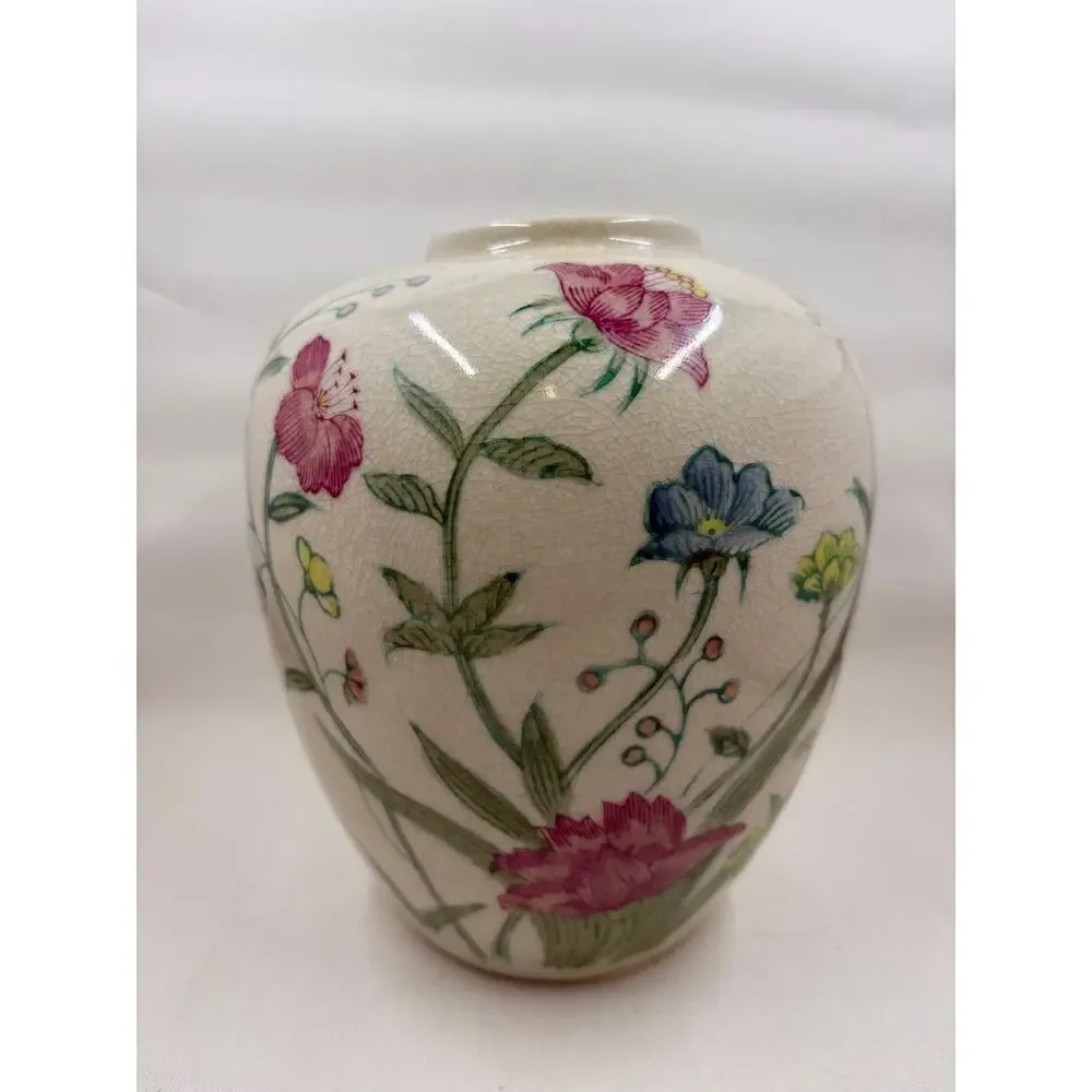 Vtg Andrea by Sadek Crackle Glaze Ginger Jar w/o Lid – Hand Painted Porcelain